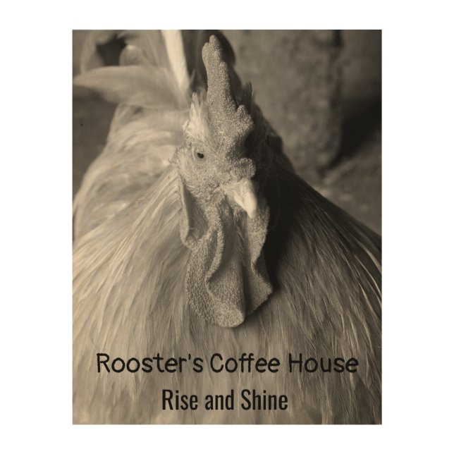 Rooster in Black and White Wood Wall Art (Front)