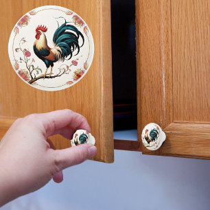 Rooster In Bloom Ceramic Knob