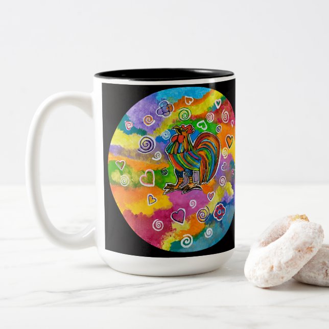 Rooster in love coffee mug (With Donut)