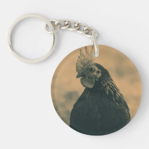 Rooster in Sepia Keychain