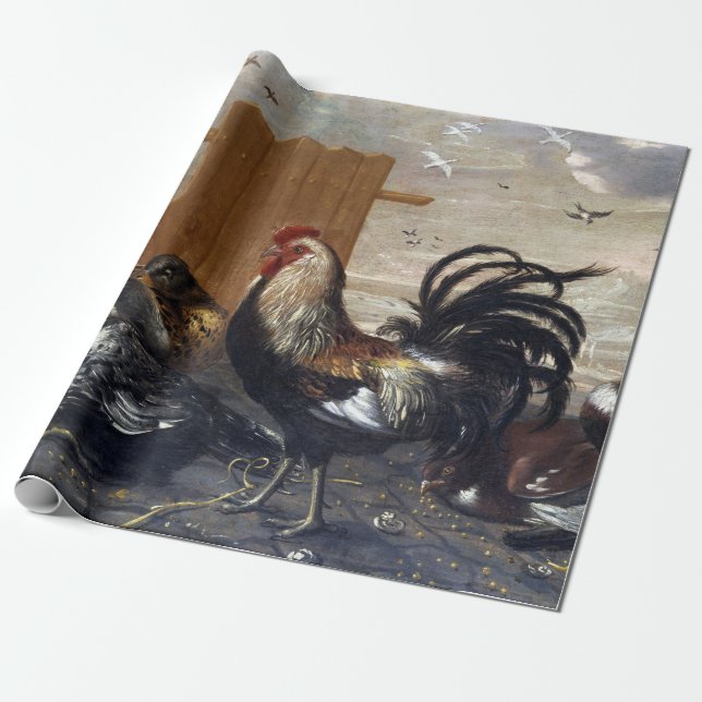 Rooster in the Chicken Yard Wrapping Paper (Unrolled)
