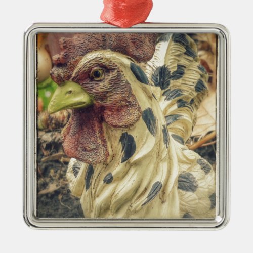 Rooster in the Garden Metal Ornament