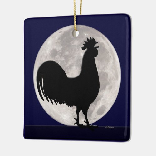 Rooster in the Moonlight Ceramic Ornament