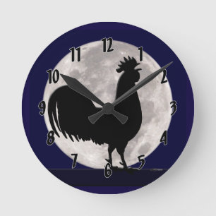 Rooster in the Moonlight Round Clock