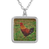 Rooster in the Yard Silver Plated Necklace