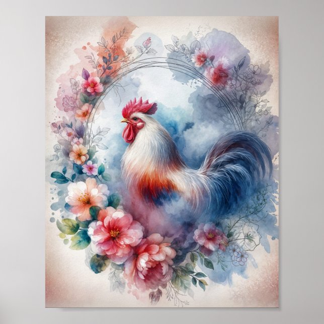 Rooster in Wreath Digital Poster (Front)