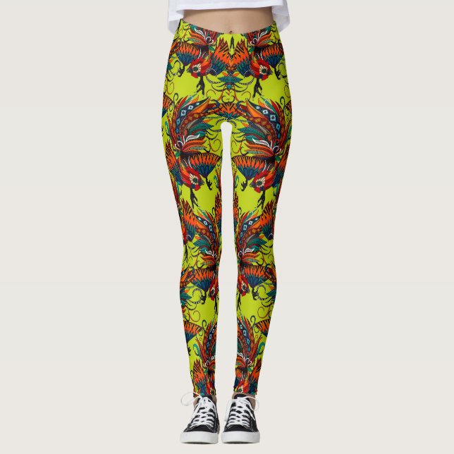 rooster ink chartreuse leggings (Front)
