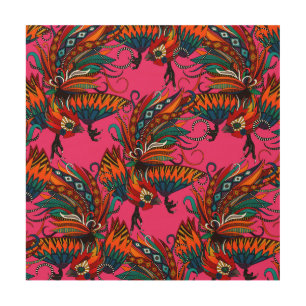 rooster ink pink wood wall art