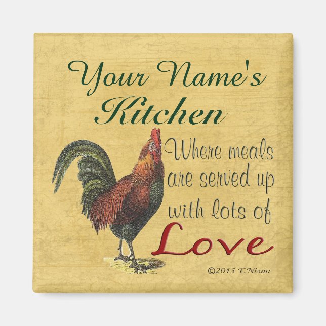 Rooster Kitchen Magnet Personalized with Your Name (Front)