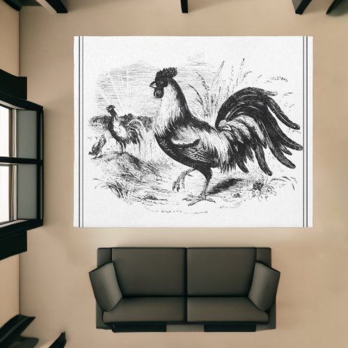 Rooster Kitchen Rug _ Black and White Chickens