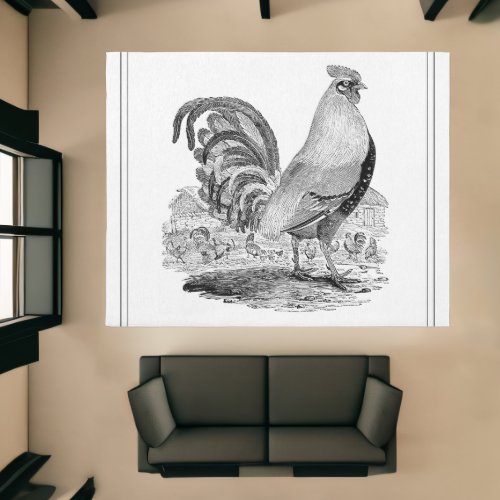 Rooster Kitchen Rug _ Black and White Large Rug