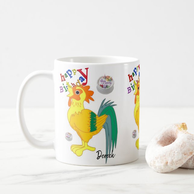 Rooster Mug Happy Birthday Mug (With Donut)