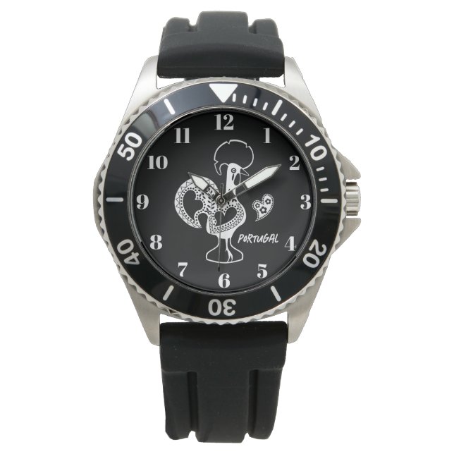 Rooster of Barcelos, Portugal, silhouete Watch (Front)