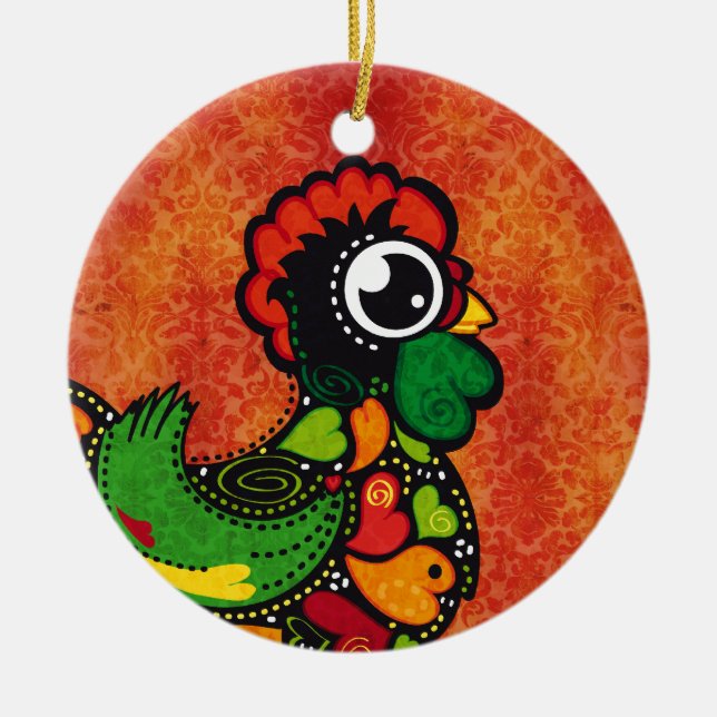 Rooster of Barcelos - Vintage Background Ceramic Ornament (Front)