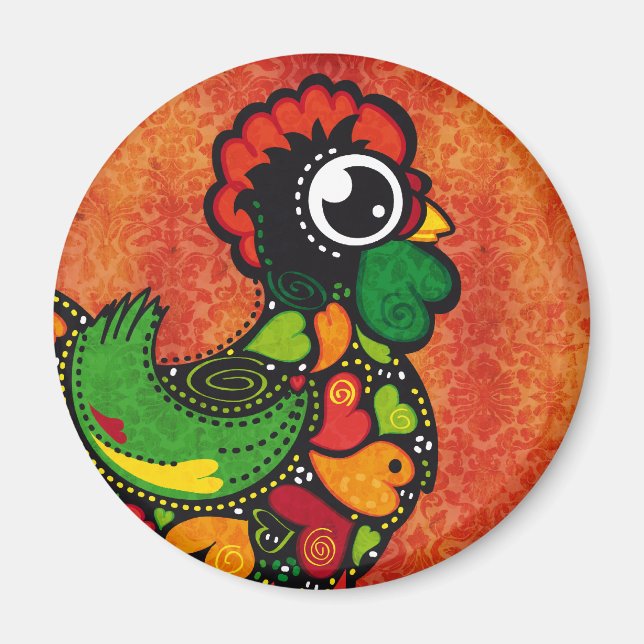 Rooster of Barcelos - Vintage Background Magnet (Front)