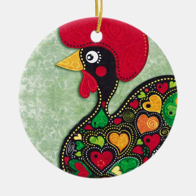 Rooster of Portugal Ceramic Ornament (Front)