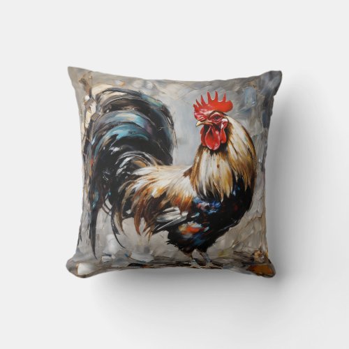 Rooster oil painting throw pillow