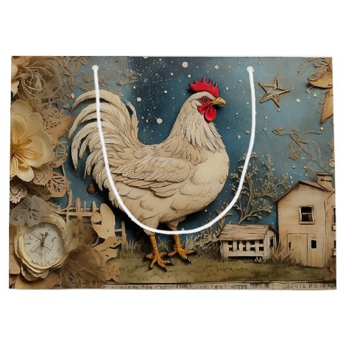 Rooster Old macdonald Farm Collage Large Gift Bag