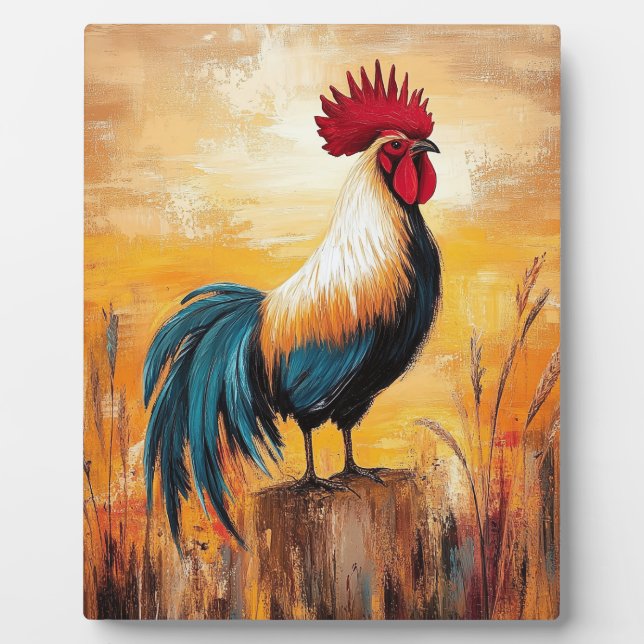 Rooster on a Post Oil Painting Plaque (Front)