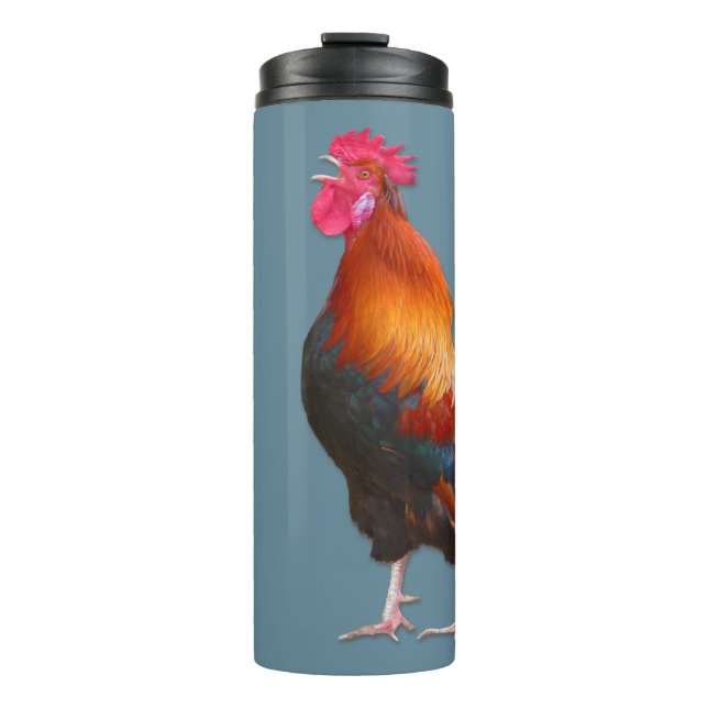 Rooster on Blue Farmers Name Template Thermal Tumbler (Front)