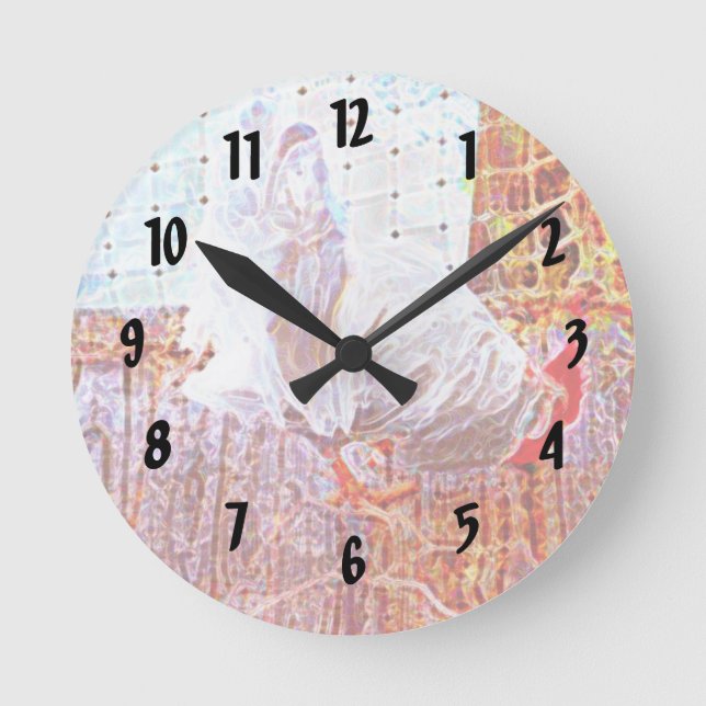 rooster on dock abstract swirls round clock (Front)
