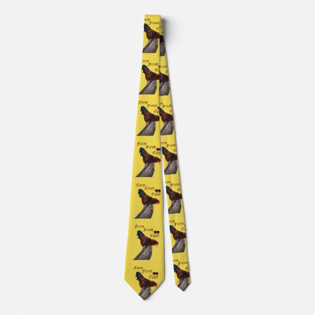 Rooster On Fence With Farm Fresh Eggs Logo, Neck Tie (Front)