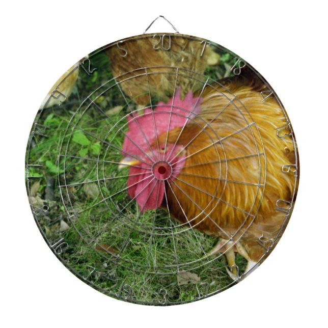 Rooster on the Prowl Dartboard With Darts (Front)