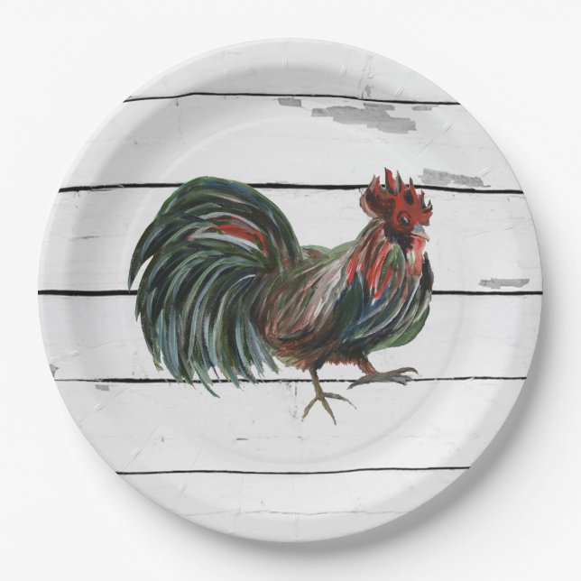 Rooster Painting Barnyard Party Paper Napkin Paper Plates (Front)
