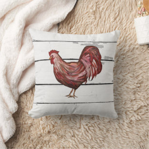 Rooster Painting Shiplap Farmhouse Throw Pillow