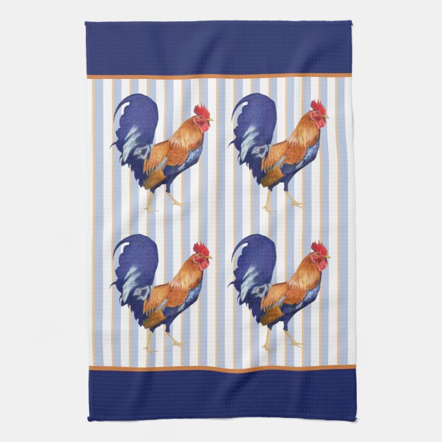 Rooster pattern stripes Kitchen Towel (Vertical)
