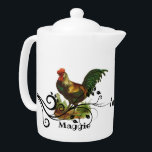 Rooster Personalized Tea Pot Teapot<br><div class="desc">Perfect for a country kitchen,  this rooster white tea pot is personalized with your first name.</div>
