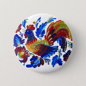 Rooster Petrykivka Ukrainian Art Button by Ink_Ribbon at Zazzle