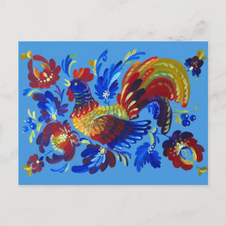 Rooster Petrykivka Ukrainian art Postcard