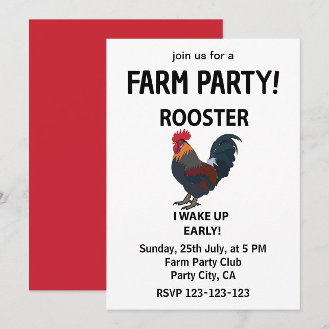 Rooster Petting Zoo I Wake Up Early Funny Rooster Invitation (Front/Back)