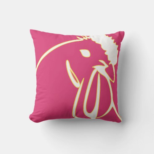 Rooster  Pink  White Artistic Line Drawing Throw Pillow