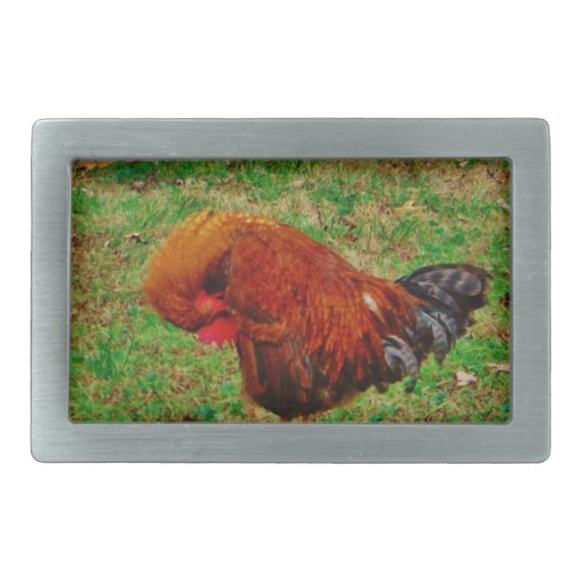 Rooster Preening Belt Buckle (Front)