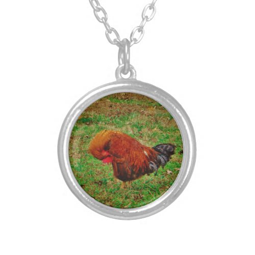 Rooster Preening Silver Plated Necklace