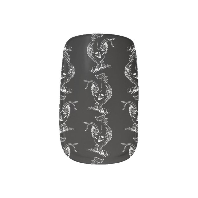 Rooster Print Pattern Farm Chickens Roosters Art Minx Nail Art (Left Thumb)