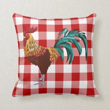 Rooster & Red Gingham Pillow by DesignedwithTLC at Zazzle
