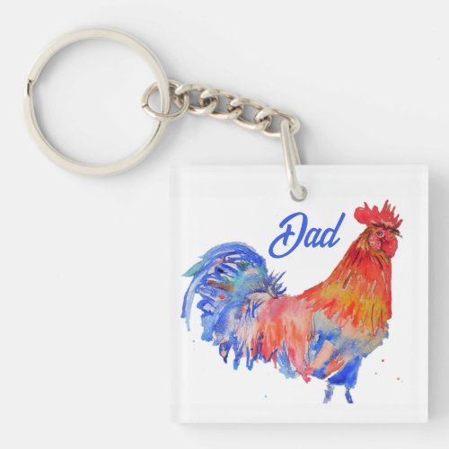 Rooster Red Watercolor Birthday Party Paper Plate Keychain