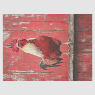 Rooster Red Wood Barn Wall Decoupage Tissue Paper