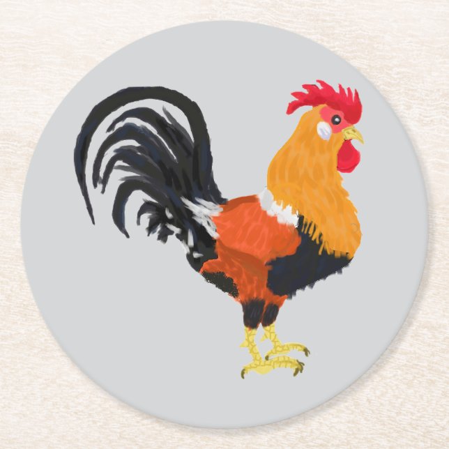 Rooster Round Paper Coaster (Front)