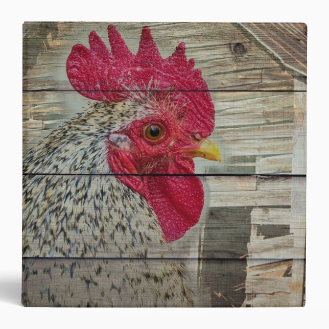 Rooster Rustic Chicken Coop Barn Board 3 Ring Binder (Front)