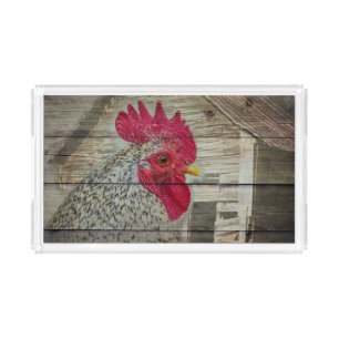 Rooster Rustic Chicken Coop Barn Board Acrylic Tray