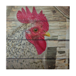 Rooster Rustic Chicken Coop Barn Board Ceramic Tile