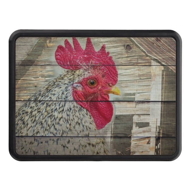 Rooster Rustic Chicken Coop Barn Board Hitch Cover (Front)