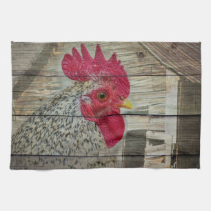 Rooster Rustic Chicken Coop Barn Board Kitchen Towel