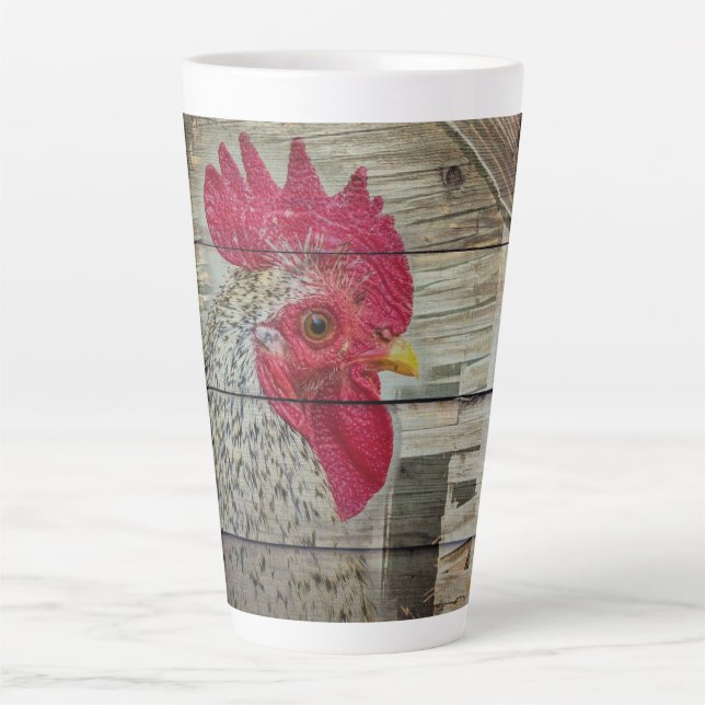 Rooster Rustic Chicken Coop Barn Board Latte Mug (Front)