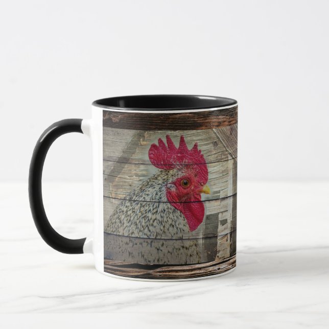 Rooster Rustic Chicken Coop Barn Board Mug (Left)