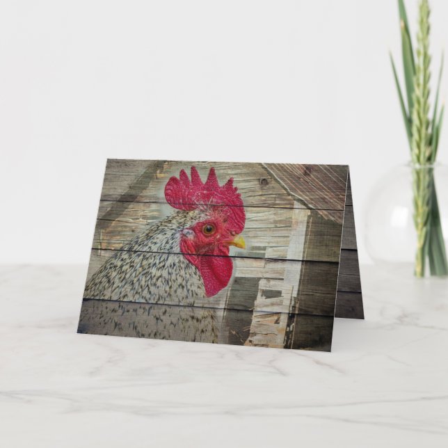 Rooster Rustic Chicken Coop Barn Board Thank You Card (Front)